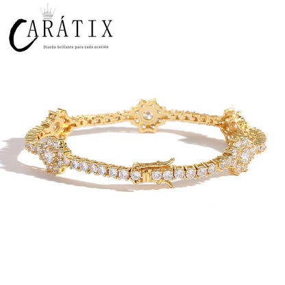 CARÁTIX 3mm Plum Flower Tennis Chain | Iced Out Hip Hop Choker Necklace for Women