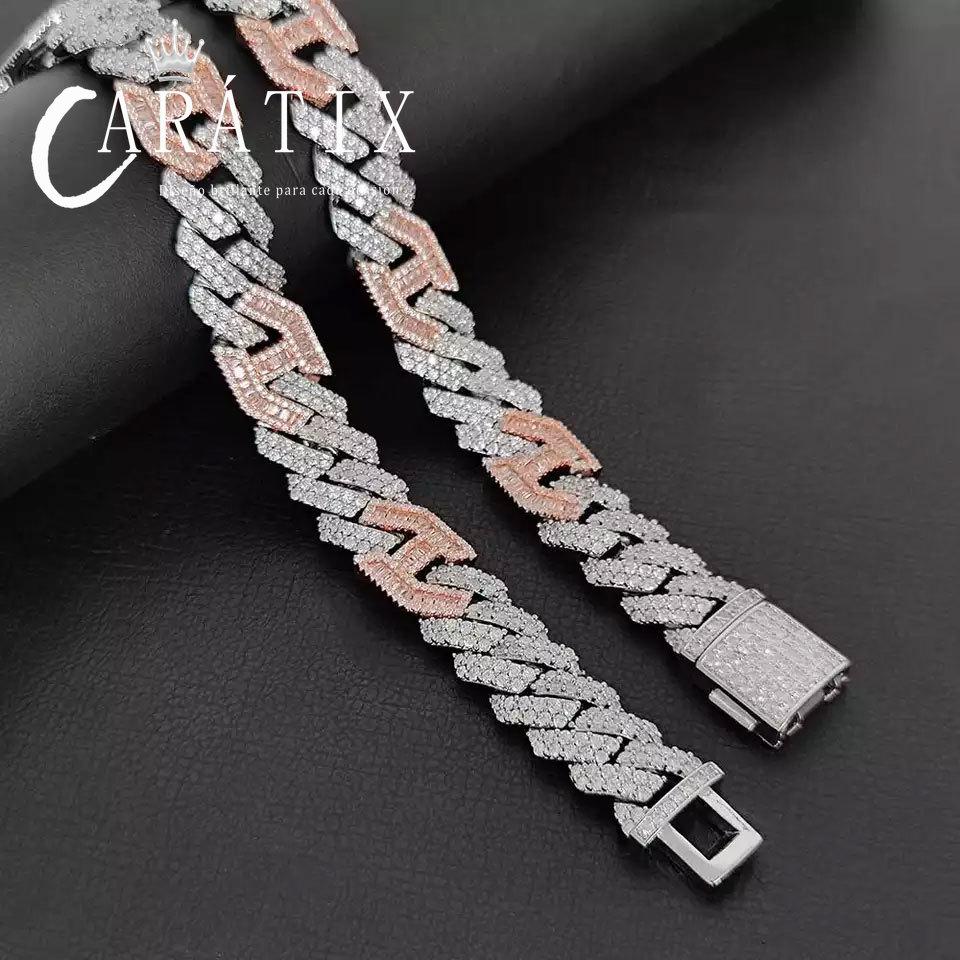 CARÁTIX 15MM Two-Tone Cuban Link Chain Necklace – Hip Hop Jewelry with Shiny Stones for Men & Women