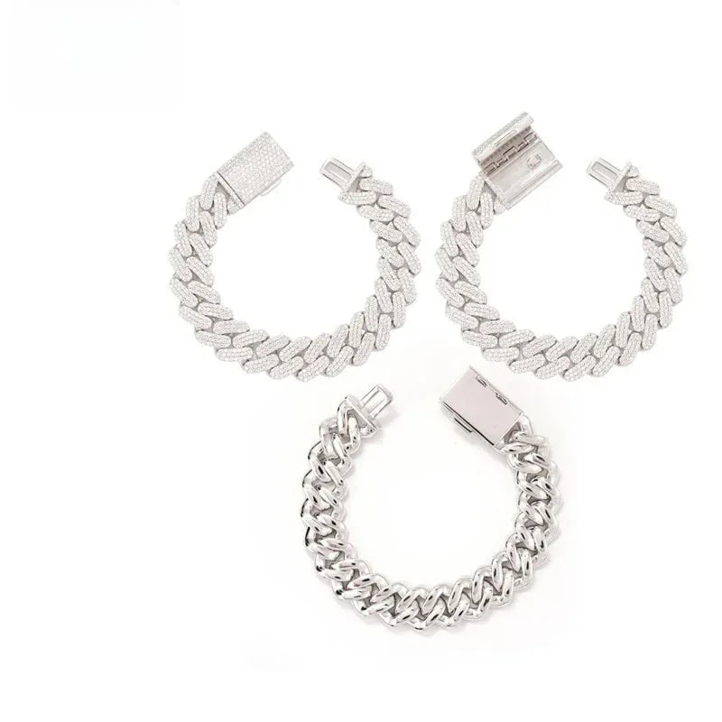 S925 Silver Moissanite Cuban Link Bracelet | Hip Hop Jewelry - CaratixJewelry