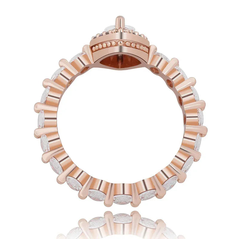 Women's Iced Out Oval Crown Ring | Royal Tiara Motif Pave Band | Caratix