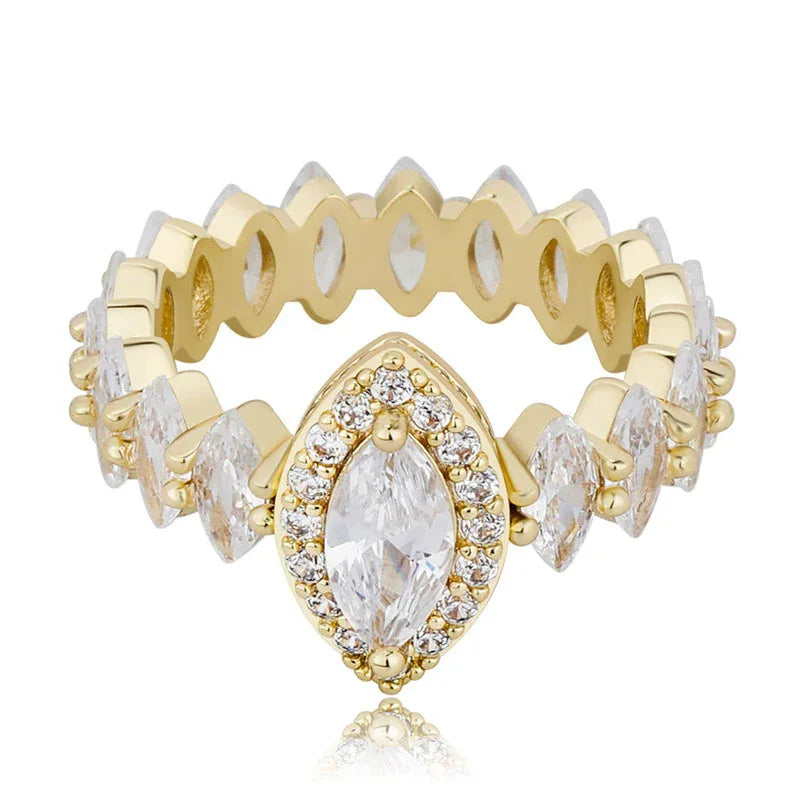 Women's Iced Out Oval Crown Ring | Royal Tiara Motif Pave Band | Caratix