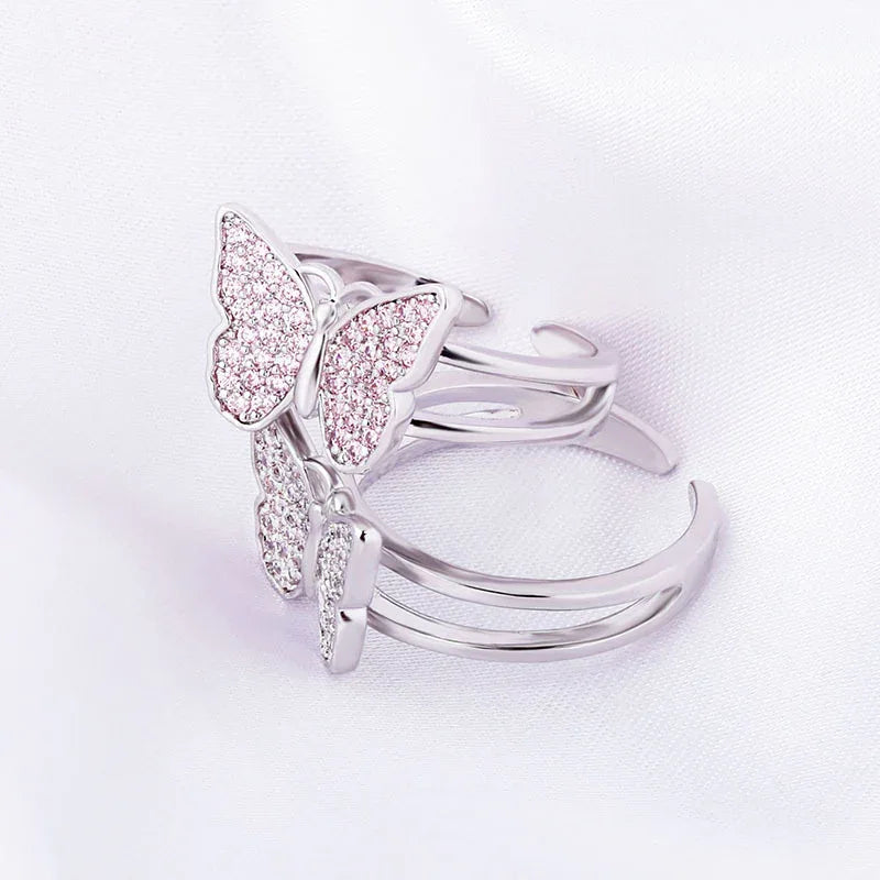 Luxury Micro-Pave Butterfly Motif Ring - Dainty Open-Size Jewelry | Caratix