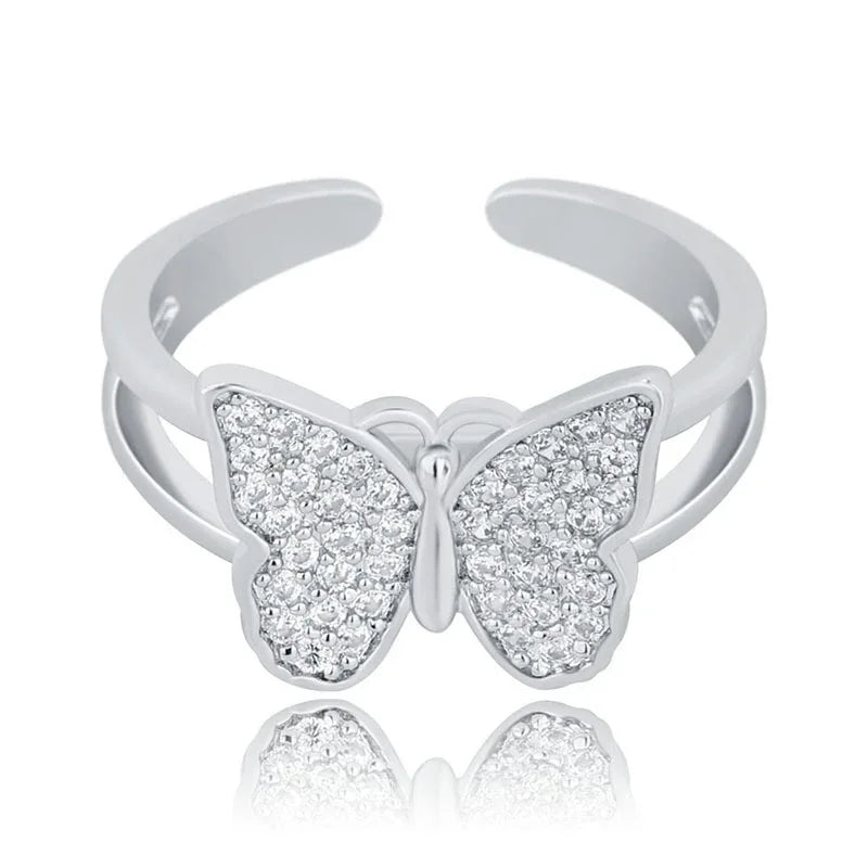 Luxury Micro-Pave Butterfly Motif Ring - Dainty Open-Size Jewelry | Caratix