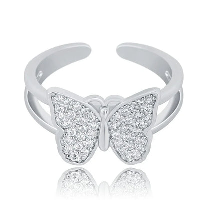 Luxury Micro-Pave Butterfly Motif Ring - Dainty Open-Size Jewelry | Caratix