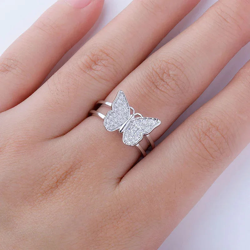 Luxury Micro-Pave Butterfly Motif Ring - Dainty Open-Size Jewelry | Caratix