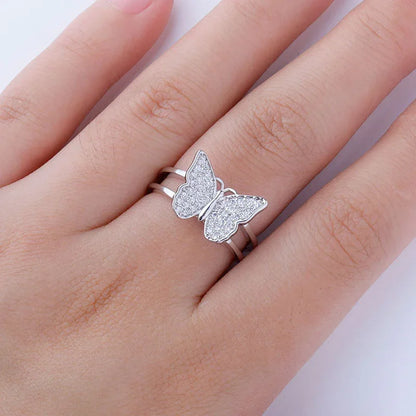 Luxury Micro-Pave Butterfly Motif Ring - Dainty Open-Size Jewelry | Caratix