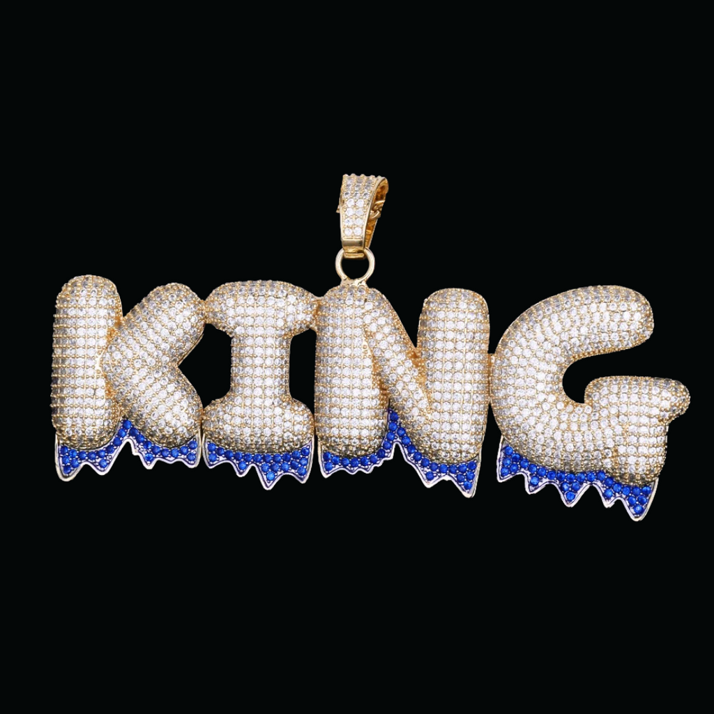 Blue Finish Iced Out Personalized Custom Name Necklace Pendant