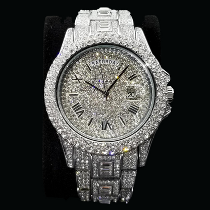 Day Date Roman Numerals VVS Iced Out Diamond Watch – Luxury Hip Hop Style