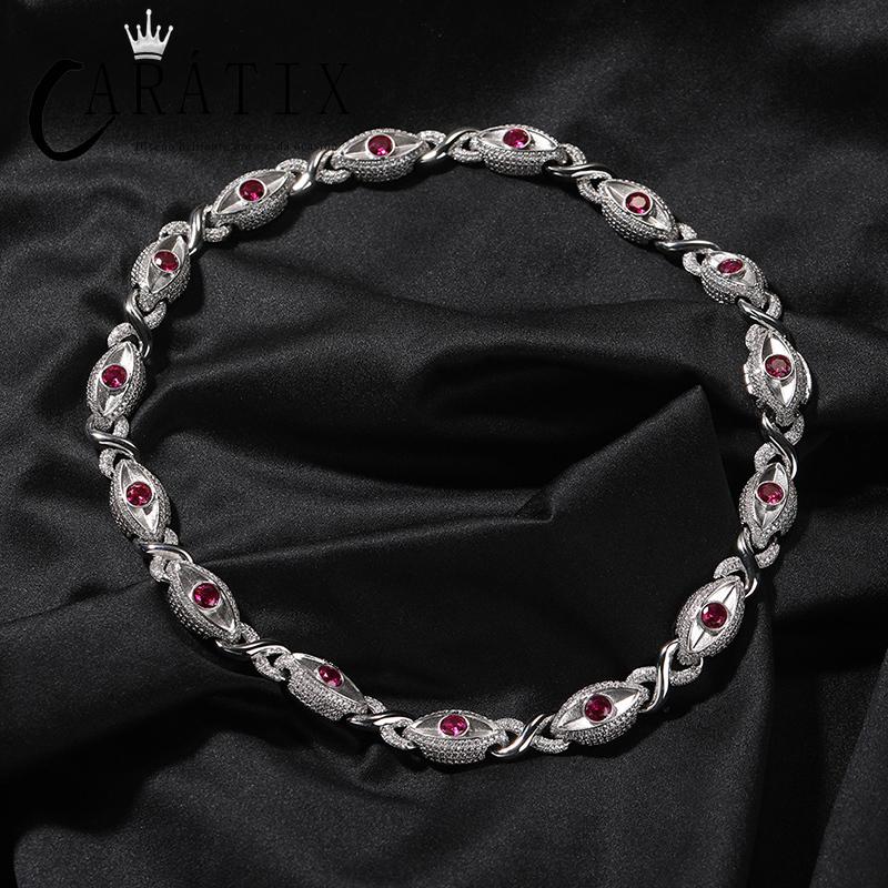 CARÁTIX Red Eyes Infinity Cuban Link Chain Necklace – 5A+ CZ Iced Out Hip Hop Bling Jewelry for Men | Rose & Silver Rapper Gift