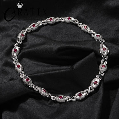 CARÁTIX Red Eyes Infinity Cuban Link Chain Necklace – 5A+ CZ Iced Out Hip Hop Bling Jewelry for Men | Rose & Silver Rapper Gift