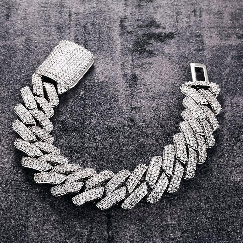 CARÁTIX – 20mm 3-Row Geometric Square Link Chain Necklace | Iced Out CZ Bling Hip Hop Jewelry for Men & Women, Rapper Street Style - CaratixJewelry