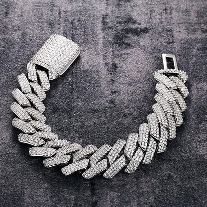 CARÁTIX – 20mm 3-Row Geometric Square Link Chain Necklace | Iced Out CZ Bling Hip Hop Jewelry for Men & Women, Rapper Street Style - CaratixJewelry