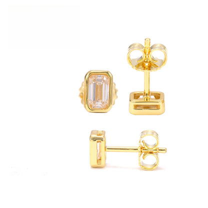 S925 Sterling Silver Emerald Cut Moissanite Stud Earrings | D VVS1 Step Cut | Caratix
