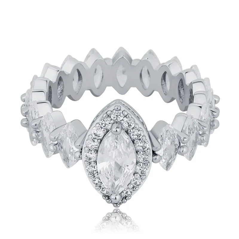 Women's Iced Out Oval Crown Ring | Royal Tiara Motif Pave Band | Caratix