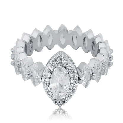 Women's Iced Out Oval Crown Ring | Royal Tiara Motif Pave Band | Caratix