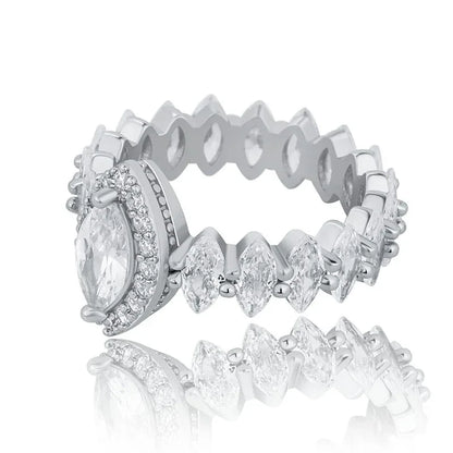 Women's Iced Out Oval Crown Ring | Royal Tiara Motif Pave Band | Caratix
