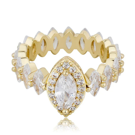 Women's Iced Out Oval Crown Ring | Royal Tiara Motif Pave Band | Caratix