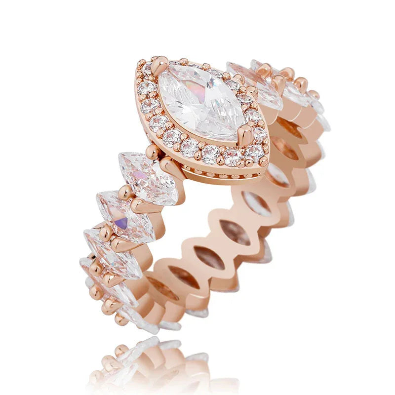 Women's Iced Out Oval Crown Ring | Royal Tiara Motif Pave Band | Caratix