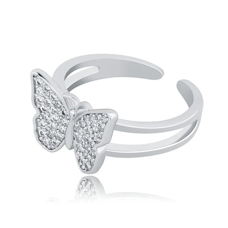 Luxury Micro-Pave Butterfly Motif Ring - Dainty Open-Size Jewelry | Caratix