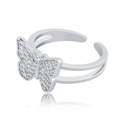 Luxury Micro-Pave Butterfly Motif Ring - Dainty Open-Size Jewelry | Caratix