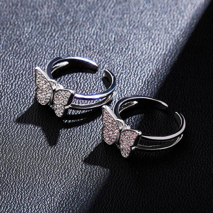 Luxury Micro-Pave Butterfly Motif Ring - Dainty Open-Size Jewelry | Caratix