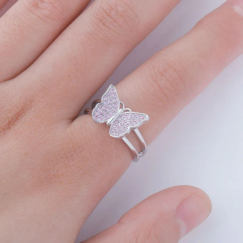 Luxury Micro-Pave Butterfly Motif Ring - Dainty Open-Size Jewelry | Caratix