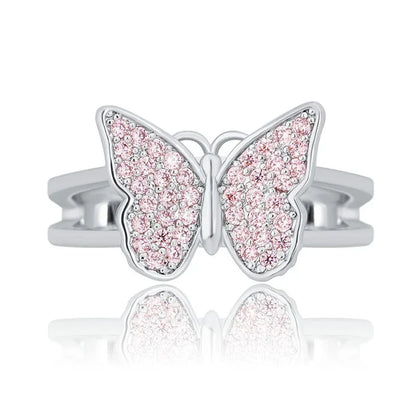 Luxury Micro-Pave Butterfly Motif Ring - Dainty Open-Size Jewelry | Caratix