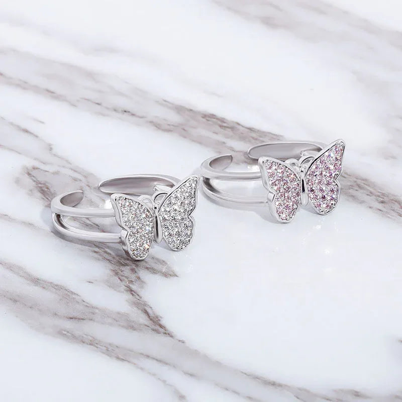 Luxury Micro-Pave Butterfly Motif Ring - Dainty Open-Size Jewelry | Caratix