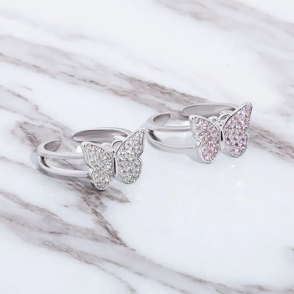 Luxury Micro-Pave Butterfly Motif Ring - Dainty Open-Size Jewelry | Caratix