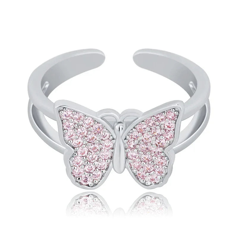 Luxury Micro-Pave Butterfly Motif Ring - Dainty Open-Size Jewelry | Caratix