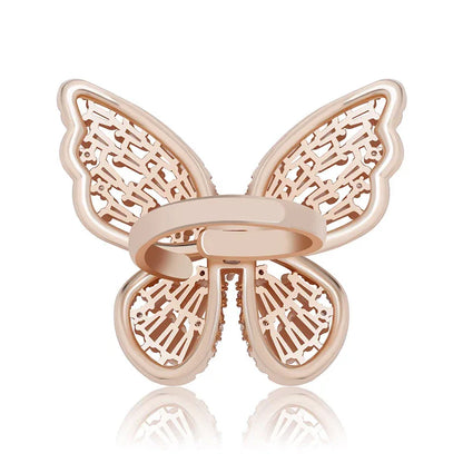 Iced Out Butterfly Open Ring | Adjustable Butterfly Motif Band | Caratix