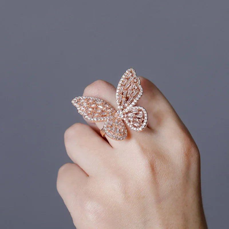 Iced Out Butterfly Open Ring | Adjustable Butterfly Motif Band | Caratix