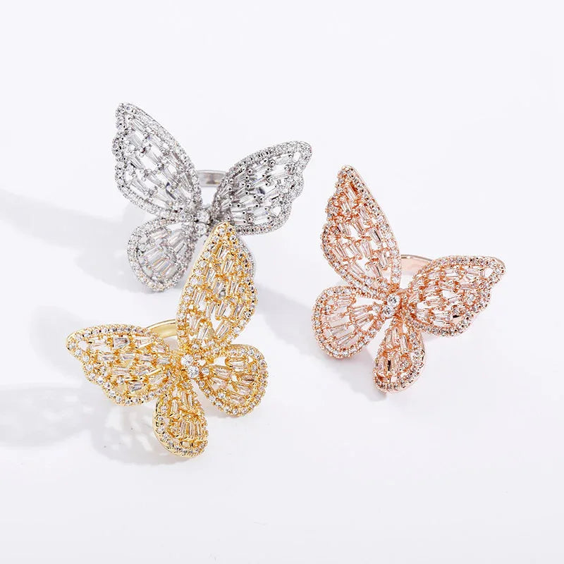 Iced Out Butterfly Open Ring | Adjustable Butterfly Motif Band | Caratix