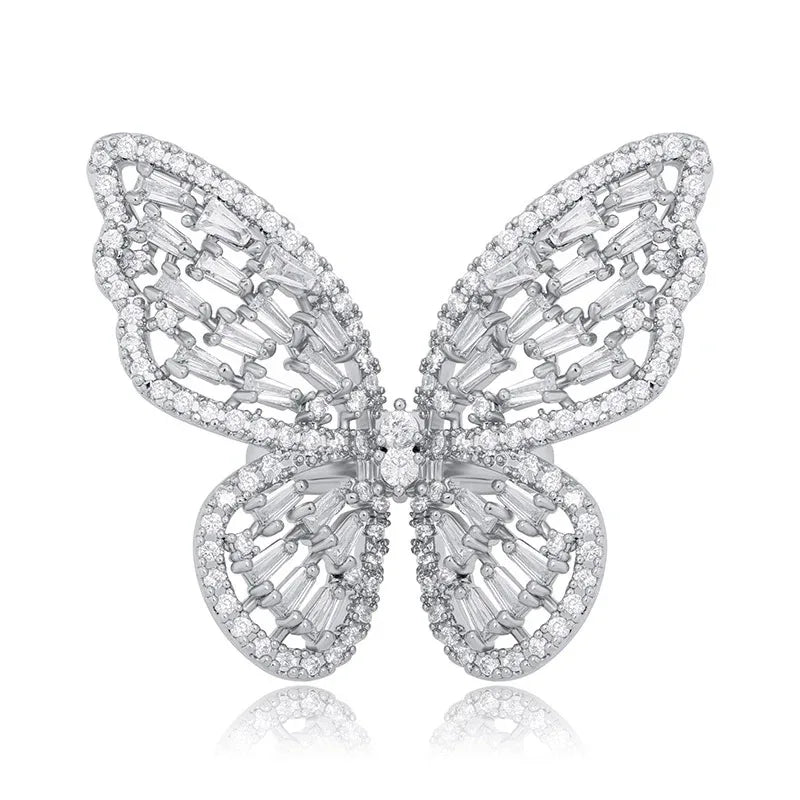 Iced Out Butterfly Open Ring | Adjustable Butterfly Motif Band | Caratix