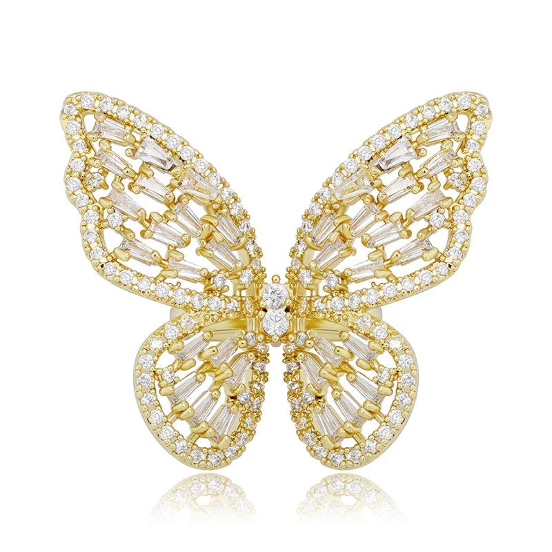 Iced Out Butterfly Open Ring | Adjustable Butterfly Motif Band | Caratix