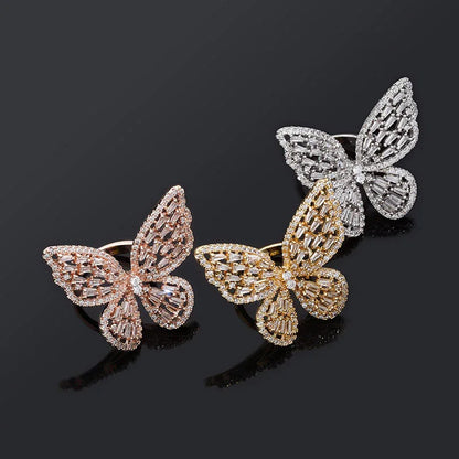 Iced Out Butterfly Open Ring | Adjustable Butterfly Motif Band | Caratix
