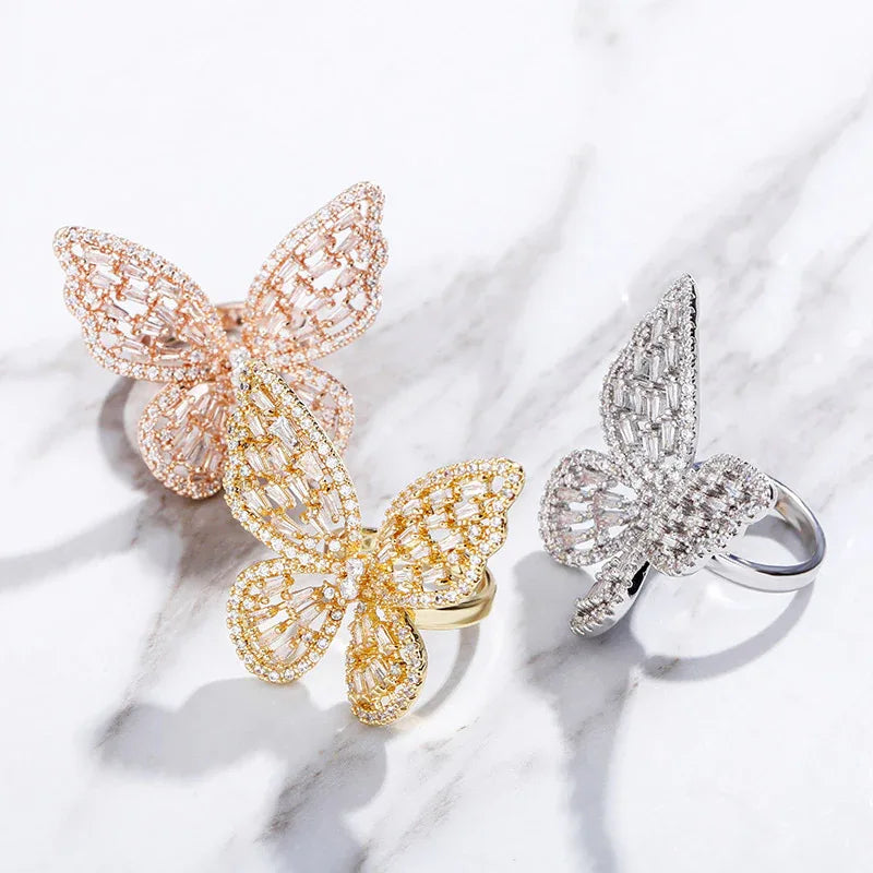 Iced Out Butterfly Open Ring | Adjustable Butterfly Motif Band | Caratix