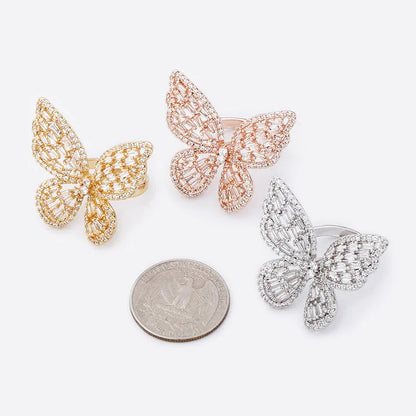 Iced Out Butterfly Open Ring | Adjustable Butterfly Motif Band | Caratix