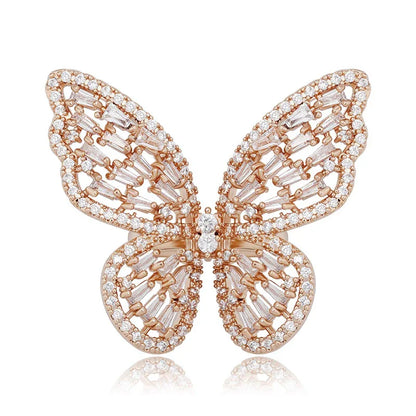 Iced Out Butterfly Open Ring | Adjustable Butterfly Motif Band | Caratix