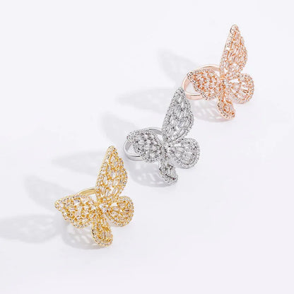 Iced Out Butterfly Open Ring | Adjustable Butterfly Motif Band | Caratix