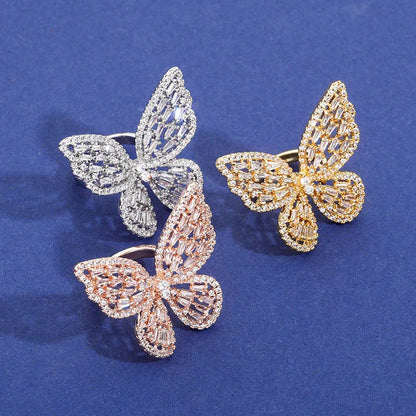 Iced Out Butterfly Open Ring | Adjustable Butterfly Motif Band | Caratix