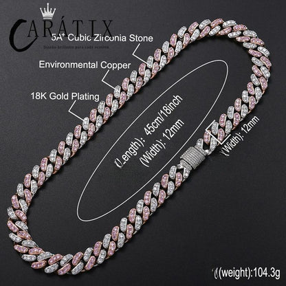 CARÁTIX Pink & White AAA CZ Cuban Link Chain Necklace – Iced Out Round Hip Hop Bling Jewelry for Men & Women | Fashion Choker Gift - CaratixJewelry