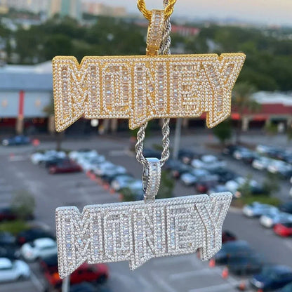 Money Iced Out Letter  Pendant Necklace – Custom Hip Hop Jewelry for Men
