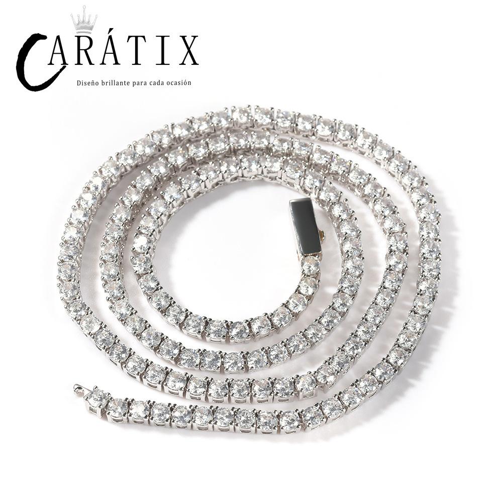 CARÁTIX - Hip Hop Claw Setting 3A+ CZ Stone Bling Iced Out 4mm Spring Clasp Tennis Link Chain Chokers Necklaces for Men Rapper Jewelry Valentine's Day Gift for Men & Girls & Boys Mothers' Day Gift #Springtok