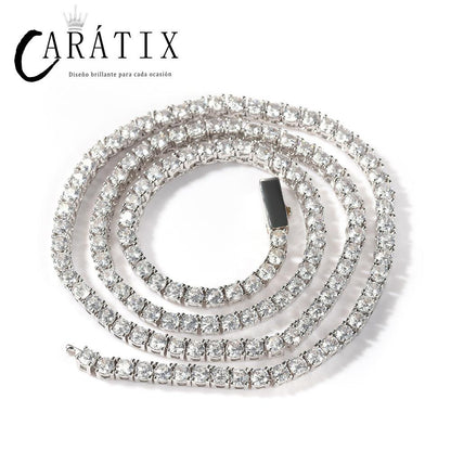 CARÁTIX - Hip Hop Claw Setting 3A+ CZ Stone Bling Iced Out 4mm Spring Clasp Tennis Link Chain Chokers Necklaces for Men Rapper Jewelry Valentine's Day Gift for Men & Girls & Boys Mothers' Day Gift #Springtok