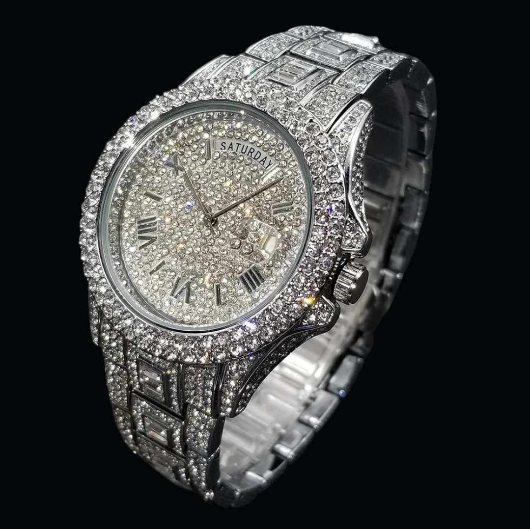 Day Date Roman Numerals VVS Iced Out Diamond Watch – Luxury Hip Hop Style