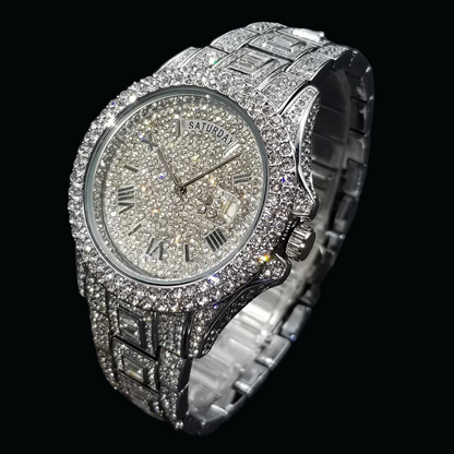 Day Date Roman Numerals VVS Iced Out Diamond Watch – Luxury Hip Hop Style