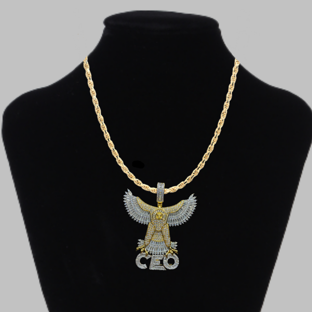Eagle CEO Iced Out Letter Diamond Pendant Necklace