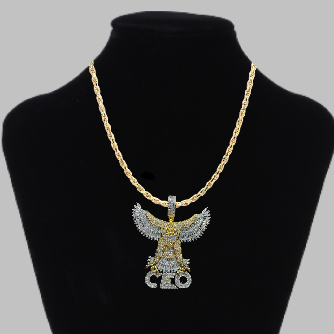Eagle CEO Iced Out Letter Diamond Pendant Necklace – Custom Hip Hop Jewelry for Men