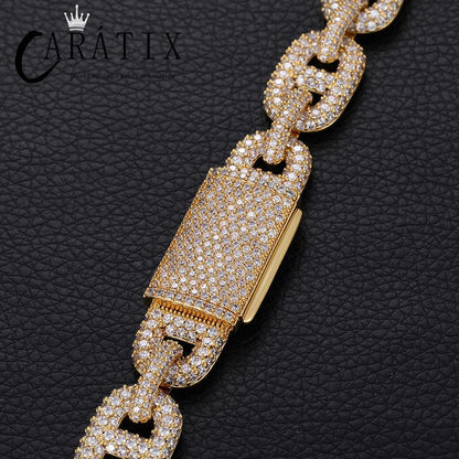 CARÁTIX Geometric Lock Chain | 14mm 5A+ CZ Iced Out Hip Hop Necklace for Men